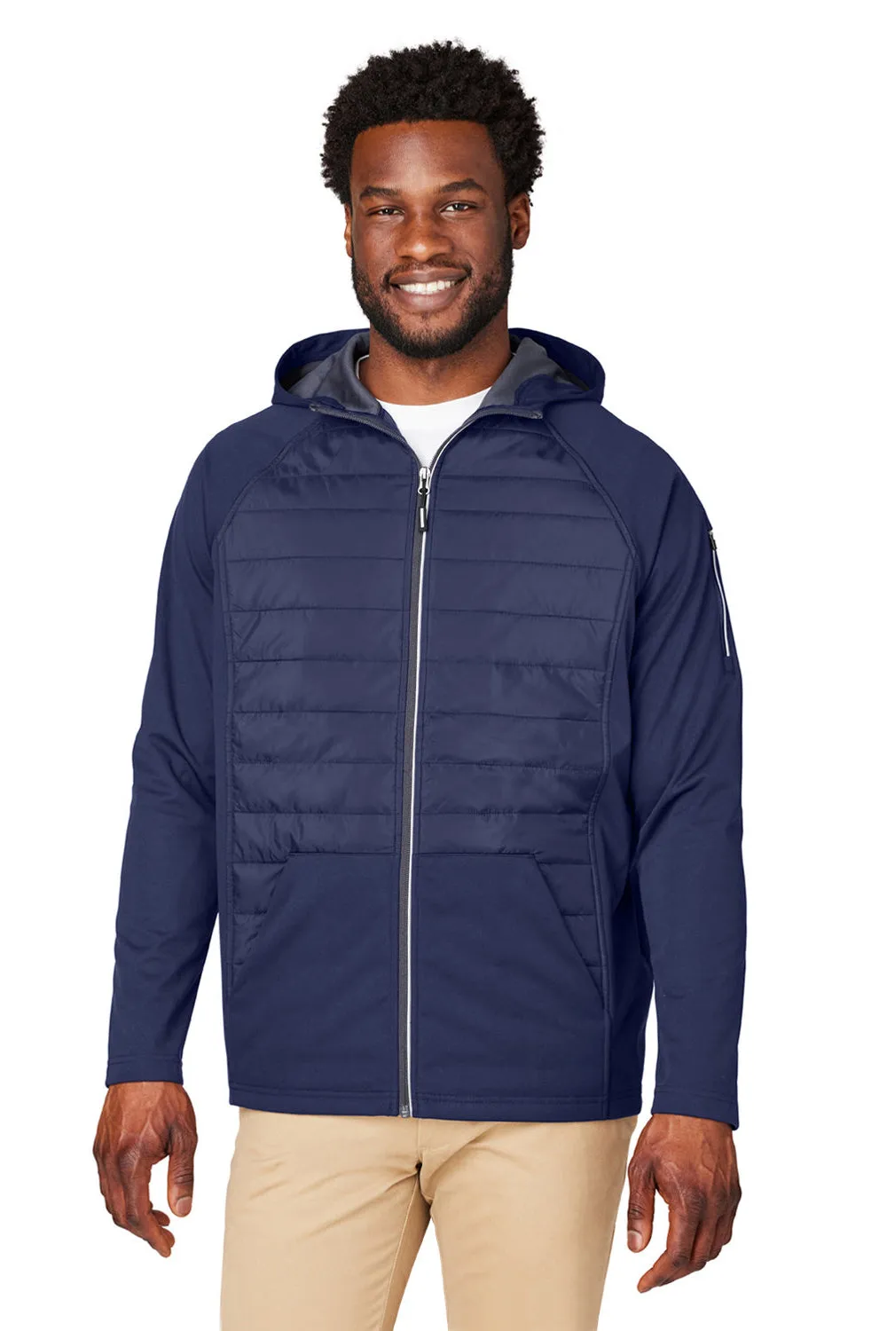 Core 365 Mens Techno Lite Hybrid Windproof & Waterproof Full Zip Hooded Jacket - Classic Navy Blue