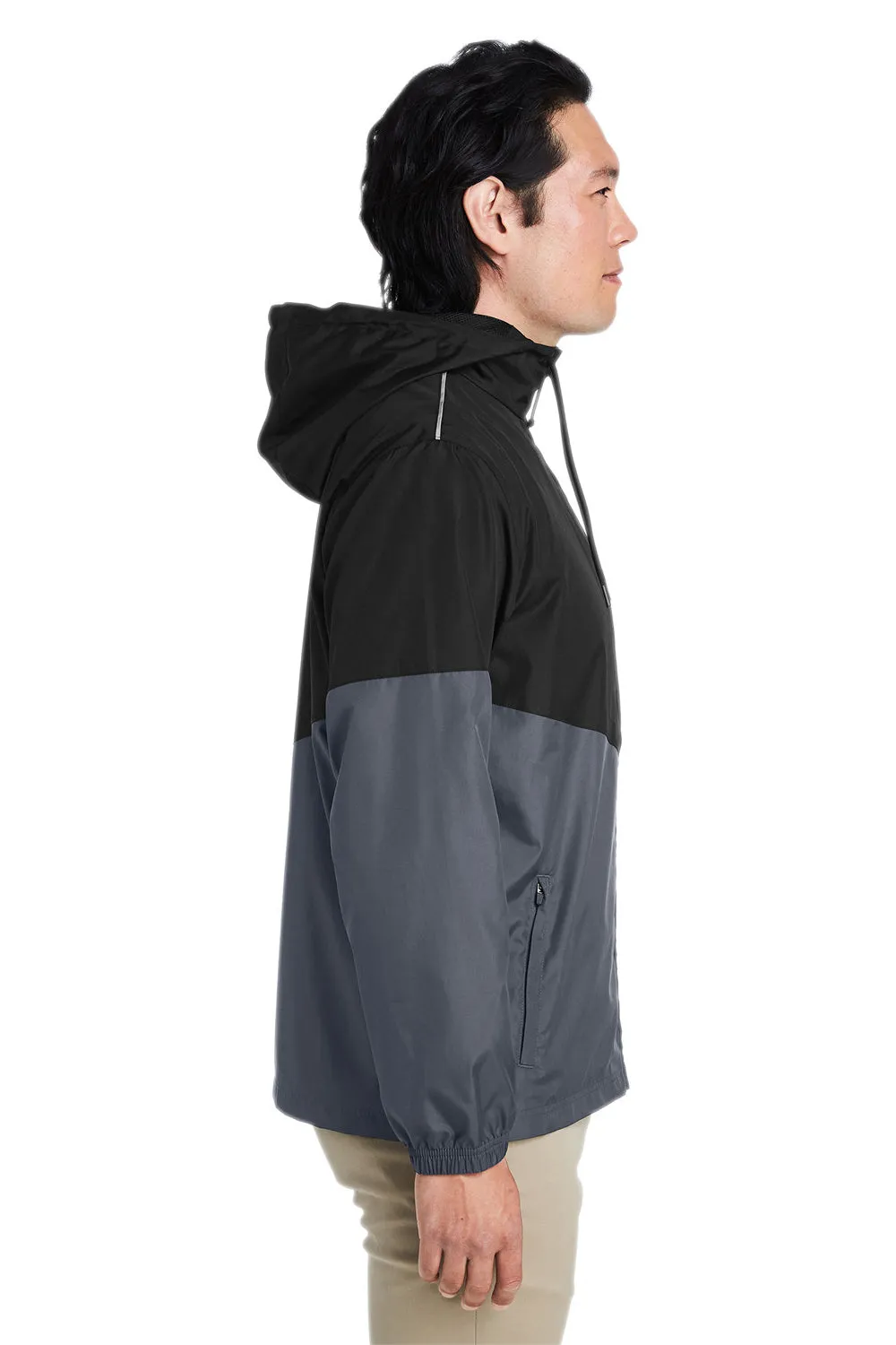 Core 365 Mens Techno Lite Water Resistant Colorblock Full Zip Hooded Windbreaker Jacket - Black/Carbon Grey