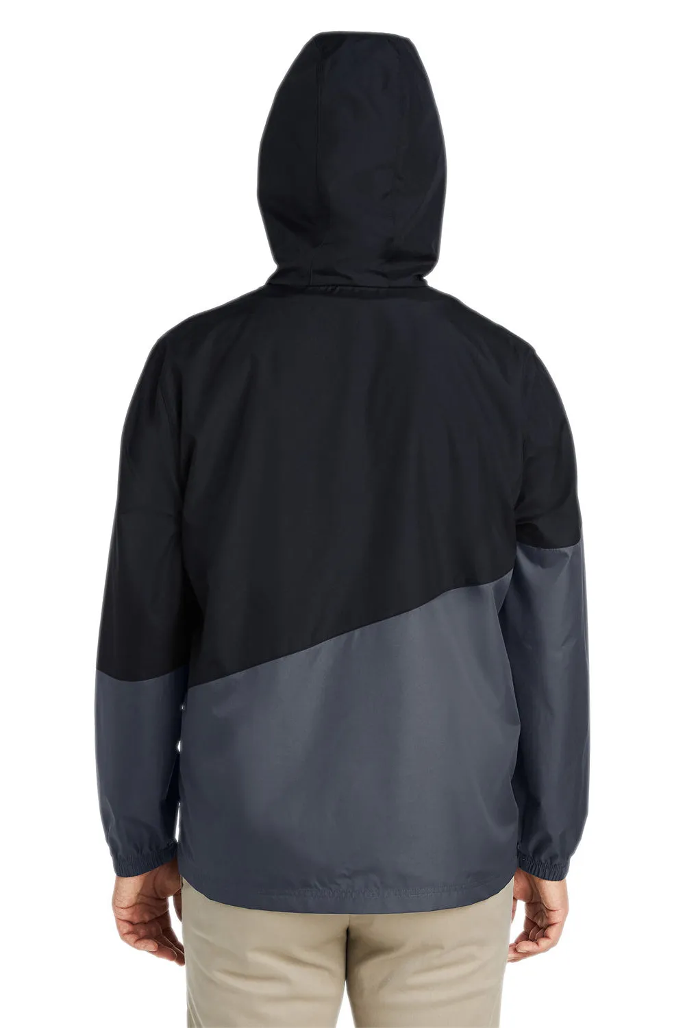 Core 365 Mens Techno Lite Water Resistant Colorblock Full Zip Hooded Windbreaker Jacket - Black/Carbon Grey