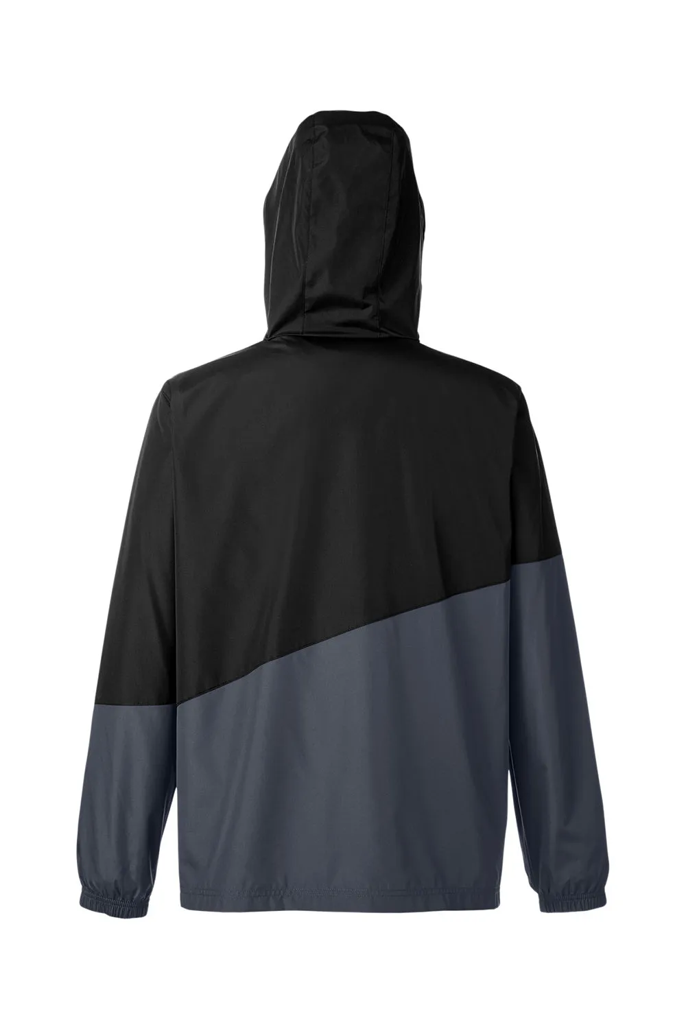 Core 365 Mens Techno Lite Water Resistant Colorblock Full Zip Hooded Windbreaker Jacket - Black/Carbon Grey