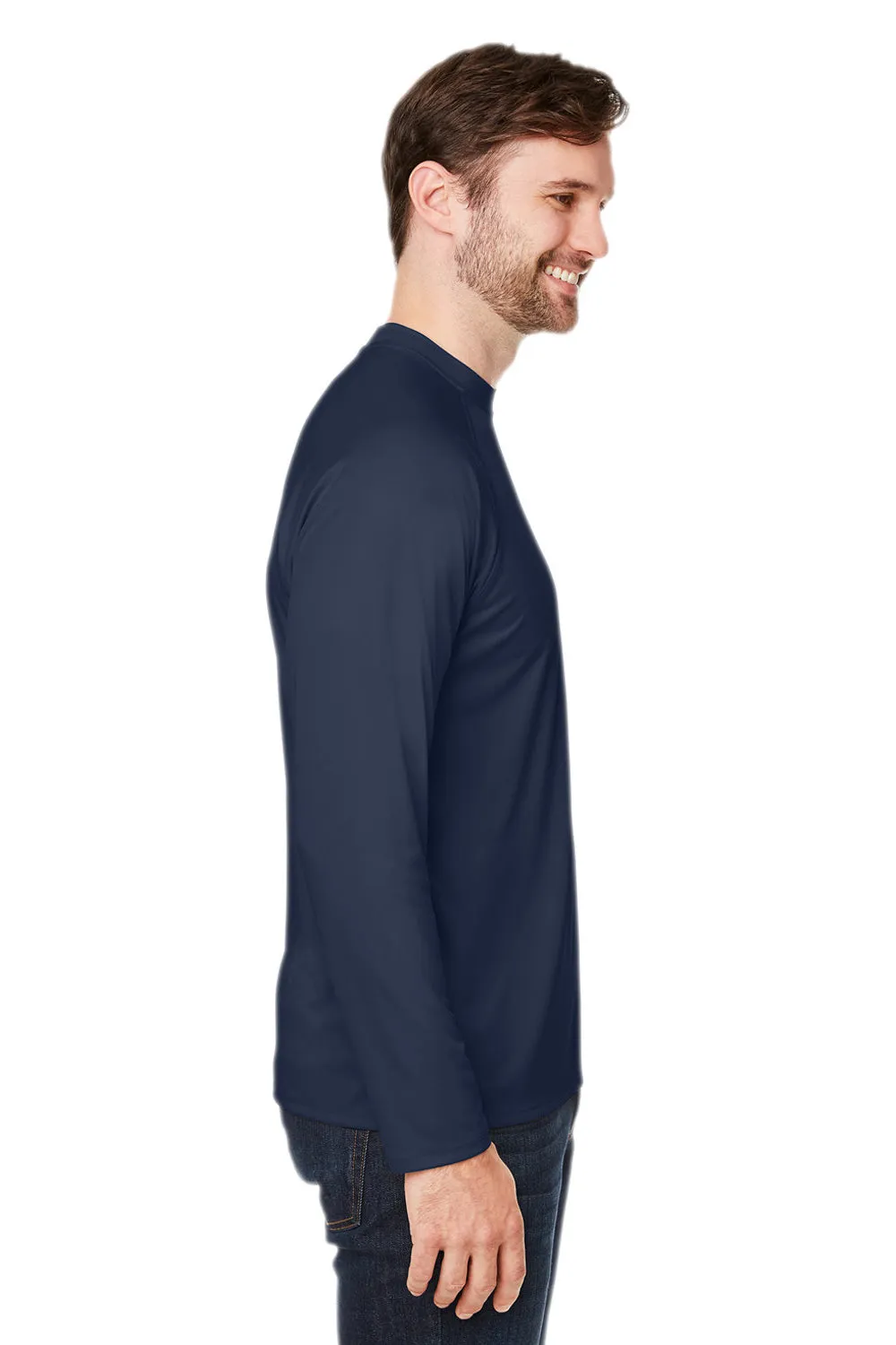 Core 365 Mens Ultra MVP Raglan Moisture Wicking Long Sleeve Crewneck T-Shirt - Classic Navy Blue