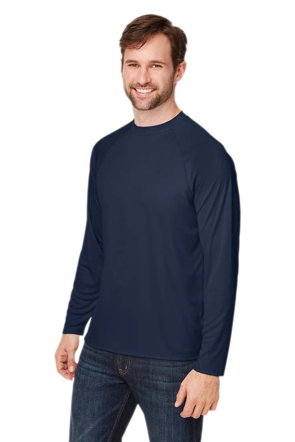 Core 365 Mens Ultra MVP Raglan Moisture Wicking Long Sleeve Crewneck T-Shirt - Classic Navy Blue