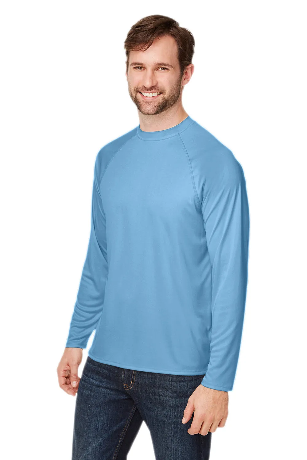 Core 365 Mens Ultra MVP Raglan Moisture Wicking Long Sleeve Crewneck T-Shirt - Columbia Blue