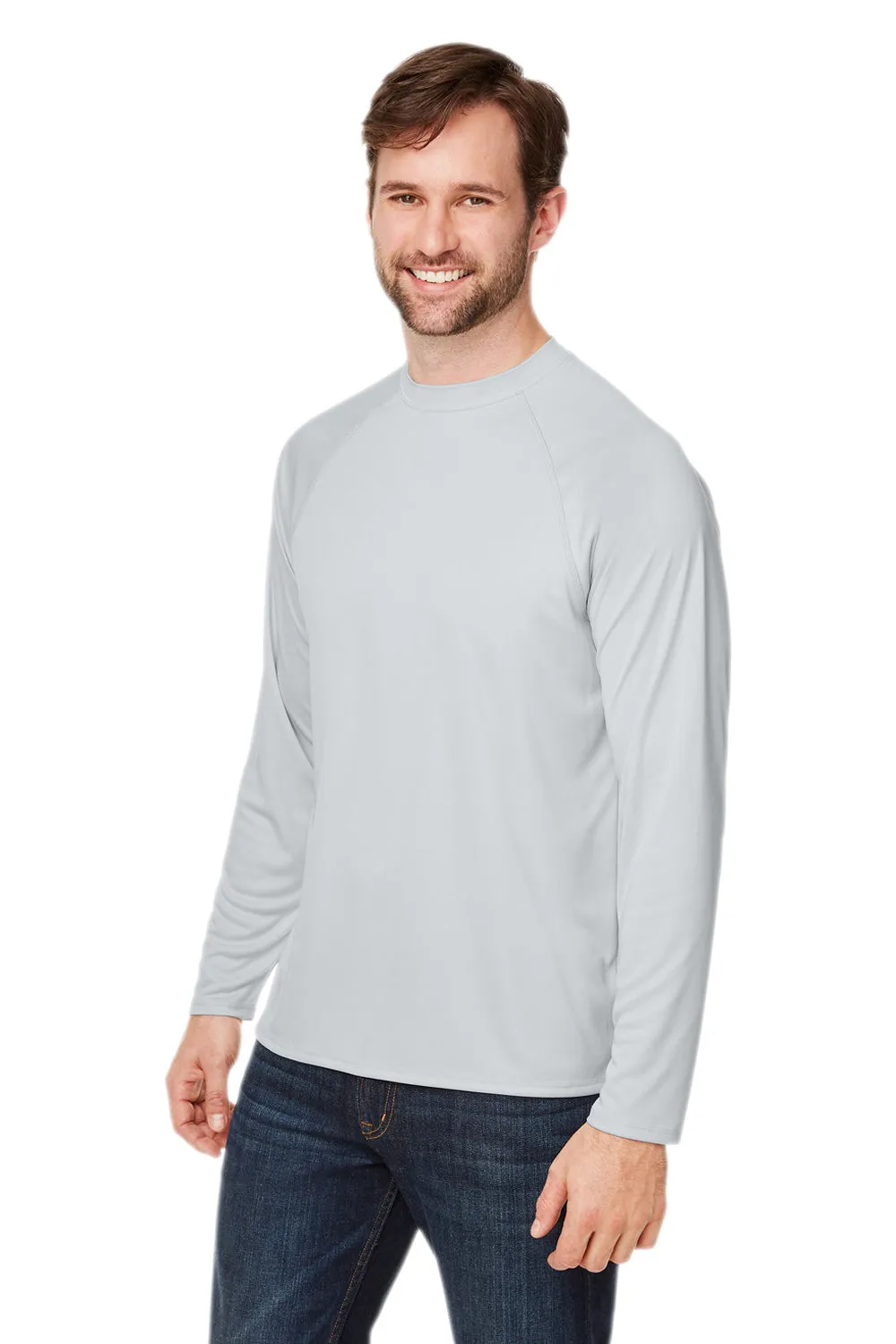 Core 365 Mens Ultra MVP Raglan Moisture Wicking Long Sleeve Crewneck T-Shirt - Platinum Grey