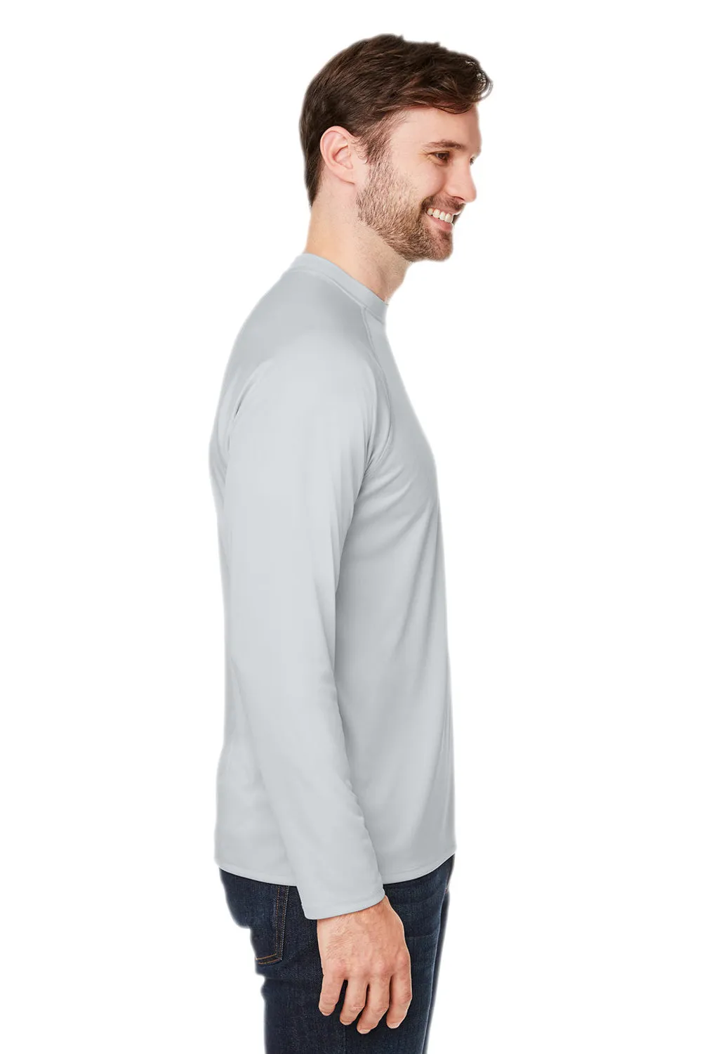 Core 365 Mens Ultra MVP Raglan Moisture Wicking Long Sleeve Crewneck T-Shirt - Platinum Grey
