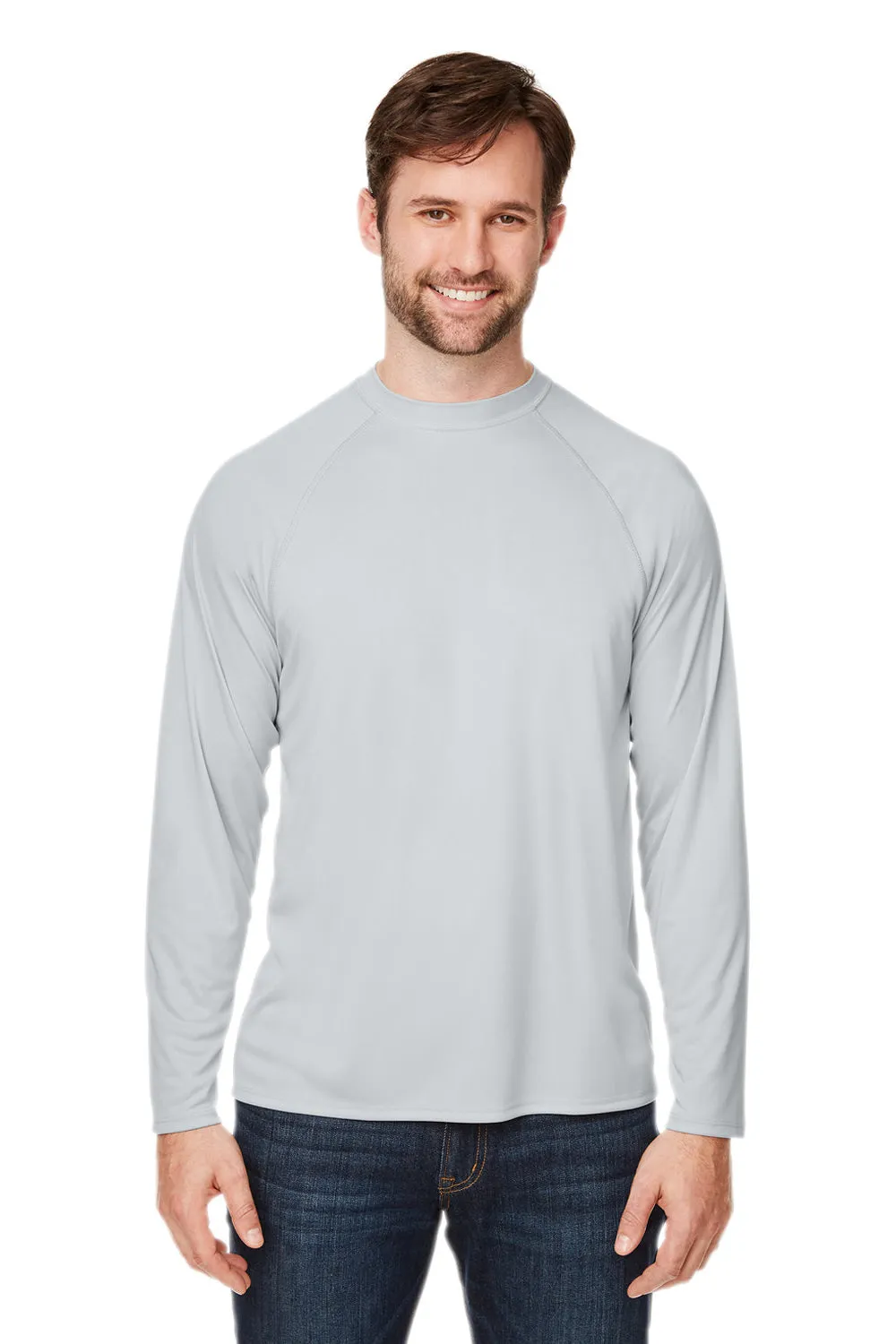 Core 365 Mens Ultra MVP Raglan Moisture Wicking Long Sleeve Crewneck T-Shirt - Platinum Grey