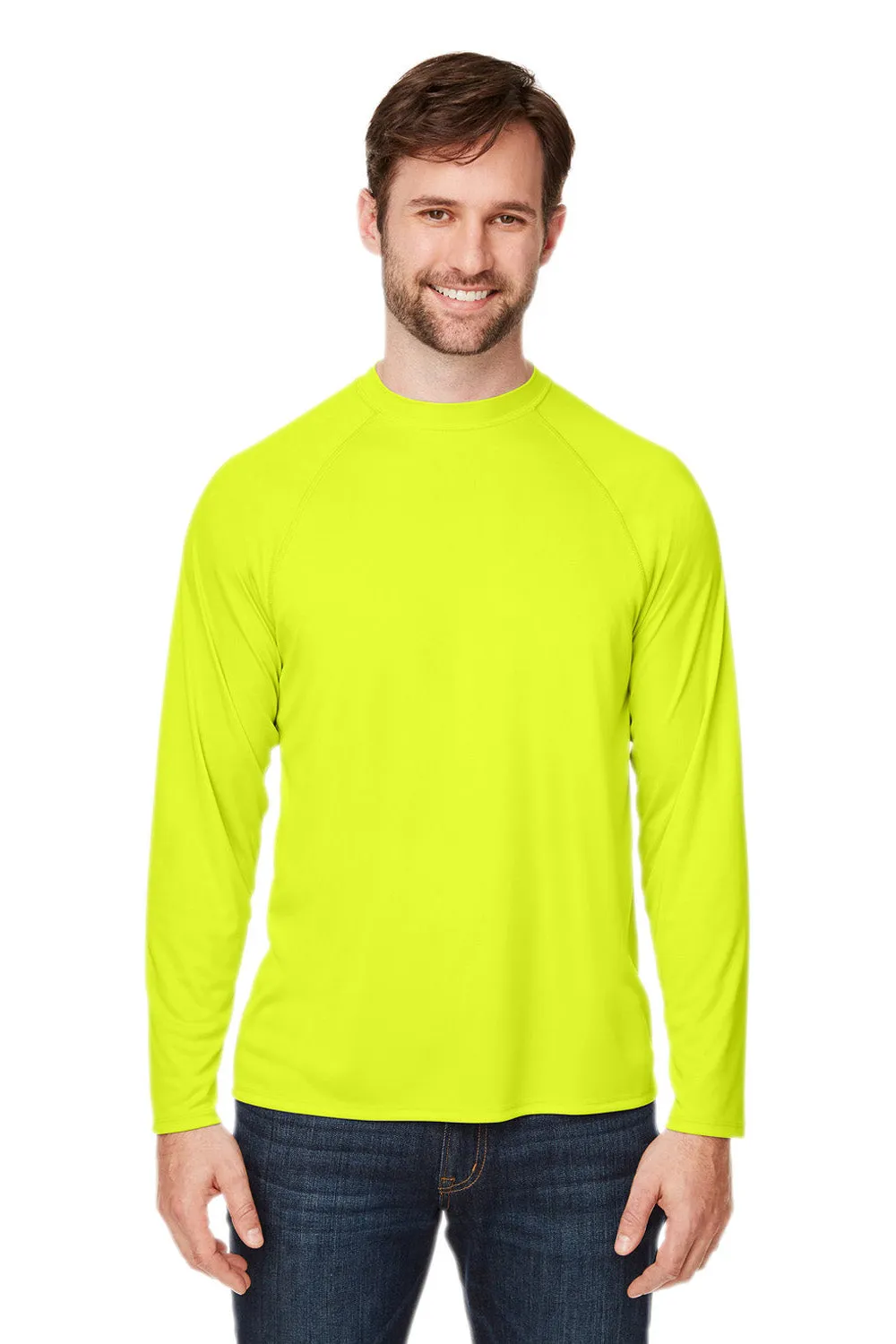 Core 365 Mens Ultra MVP Raglan Moisture Wicking Long Sleeve Crewneck T-Shirt - Safety Yellow