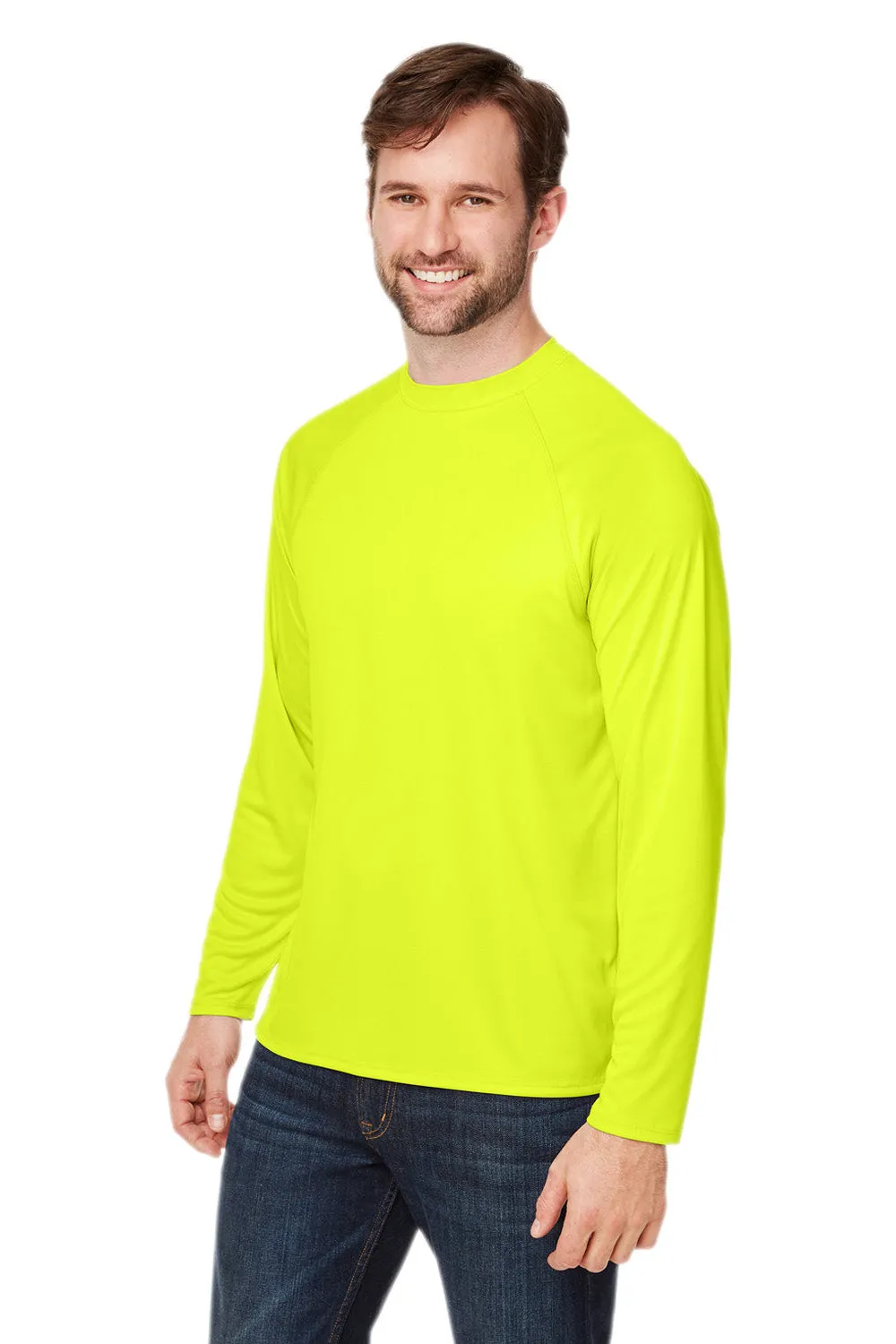 Core 365 Mens Ultra MVP Raglan Moisture Wicking Long Sleeve Crewneck T-Shirt - Safety Yellow