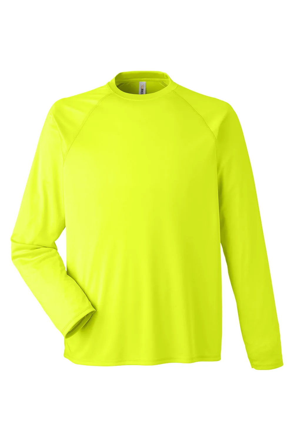 Core 365 Mens Ultra MVP Raglan Moisture Wicking Long Sleeve Crewneck T-Shirt - Safety Yellow