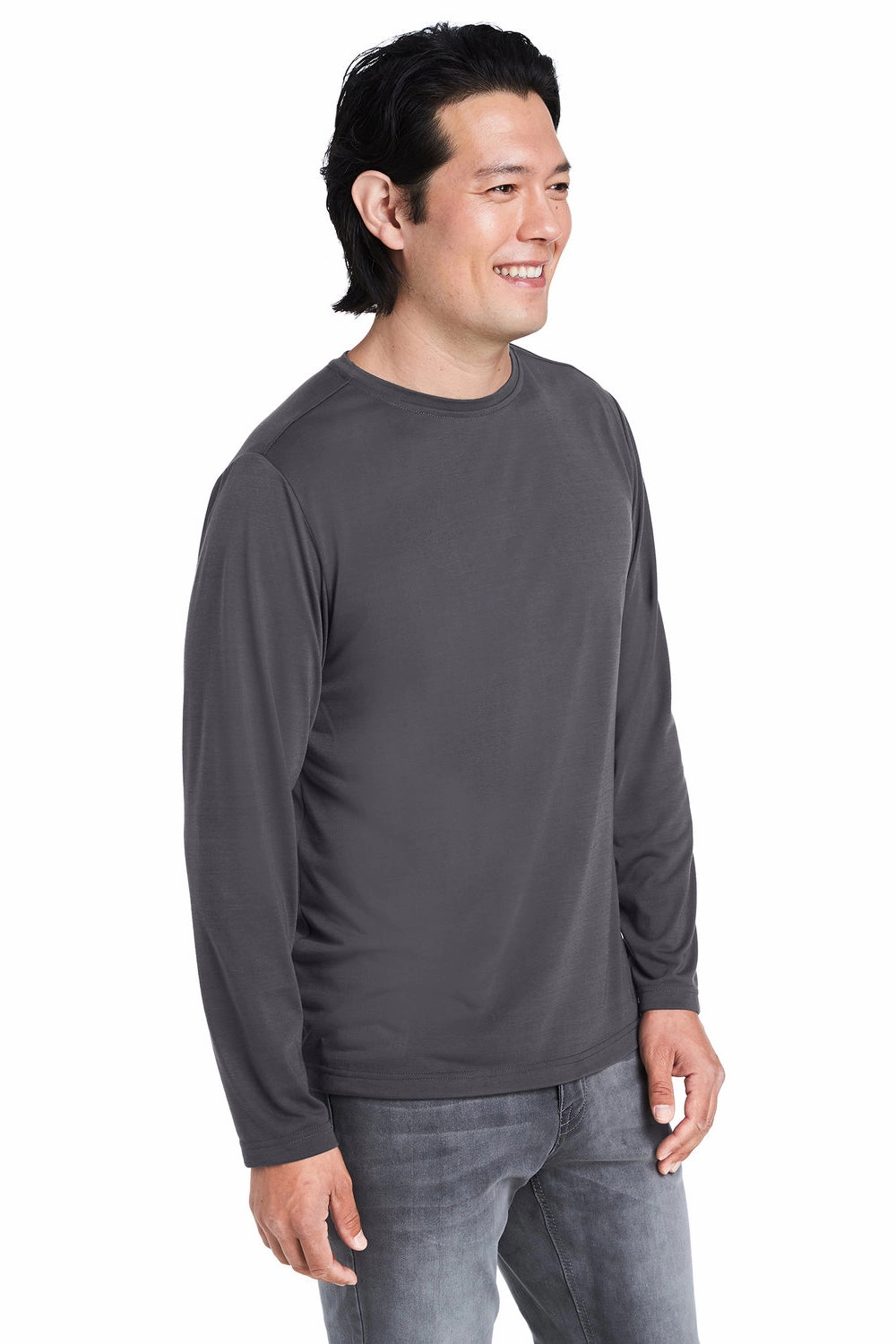 Core 365 Mens Fusion ChromaSoft Performance Moisture Wicking Long Sleeve Crewneck T-Shirt - Carbon Grey