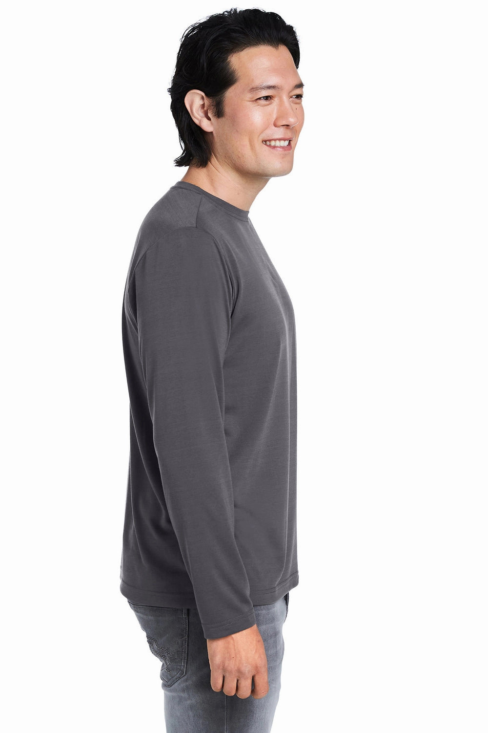Core 365 Mens Fusion ChromaSoft Performance Moisture Wicking Long Sleeve Crewneck T-Shirt - Carbon Grey