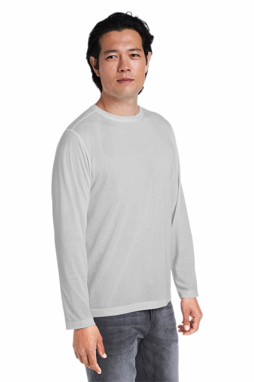 Core 365 Mens Fusion ChromaSoft Performance Moisture Wicking Long Sleeve Crewneck T-Shirt - Platinum Grey