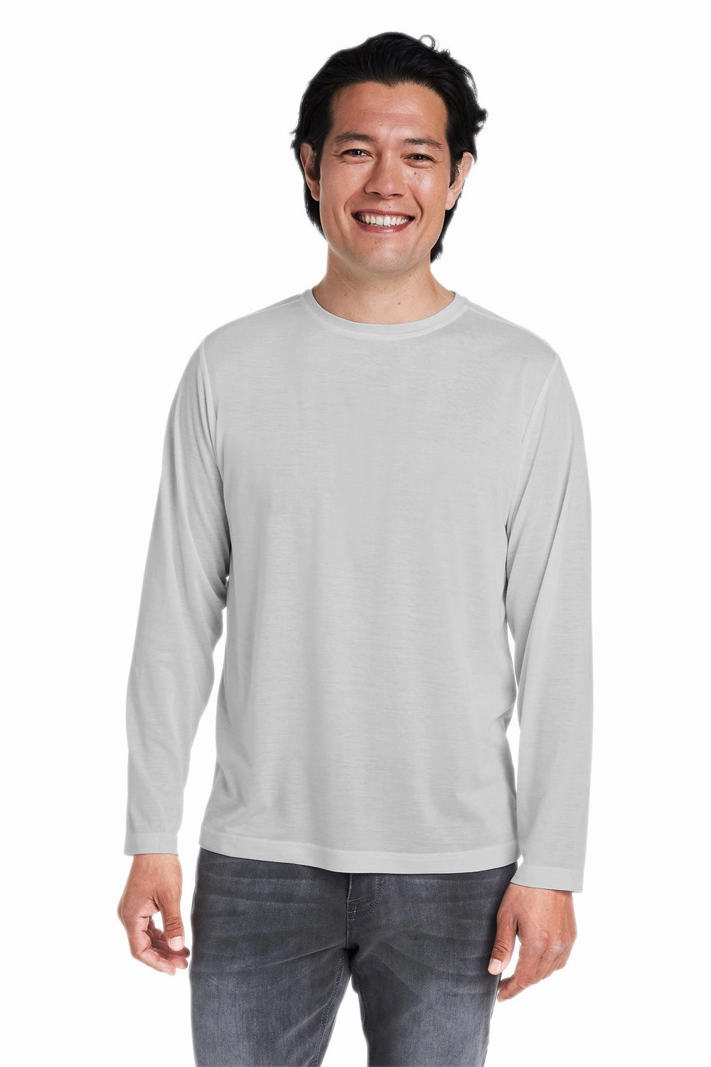 Core 365 Mens Fusion ChromaSoft Performance Moisture Wicking Long Sleeve Crewneck T-Shirt - Platinum Grey