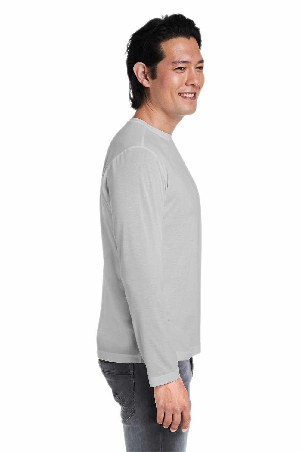 Core 365 Mens Fusion ChromaSoft Performance Moisture Wicking Long Sleeve Crewneck T-Shirt - Platinum Grey