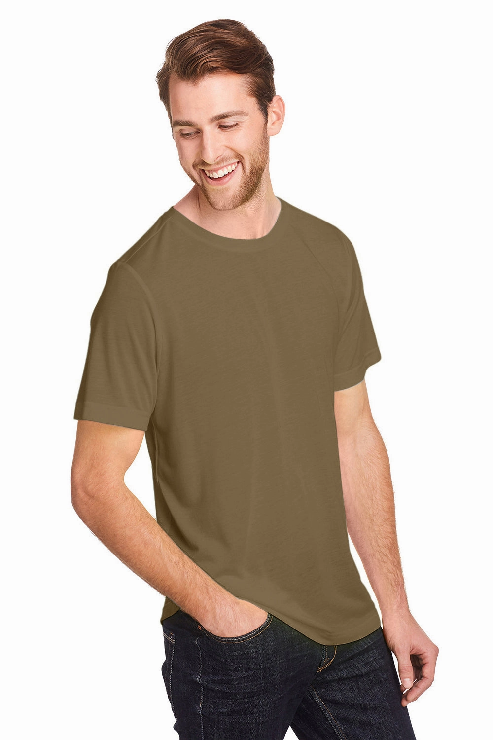 Core 365 Mens Fusion ChromaSoft Performance Moisture Wicking Short Sleeve Crewneck T-Shirt - Coyote Brown