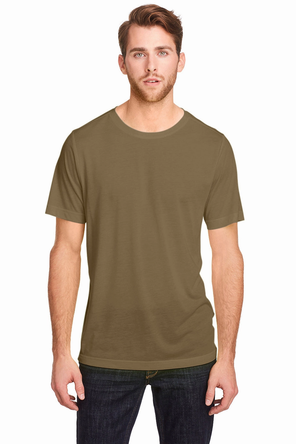 Core 365 Mens Fusion ChromaSoft Performance Moisture Wicking Short Sleeve Crewneck T-Shirt - Coyote Brown