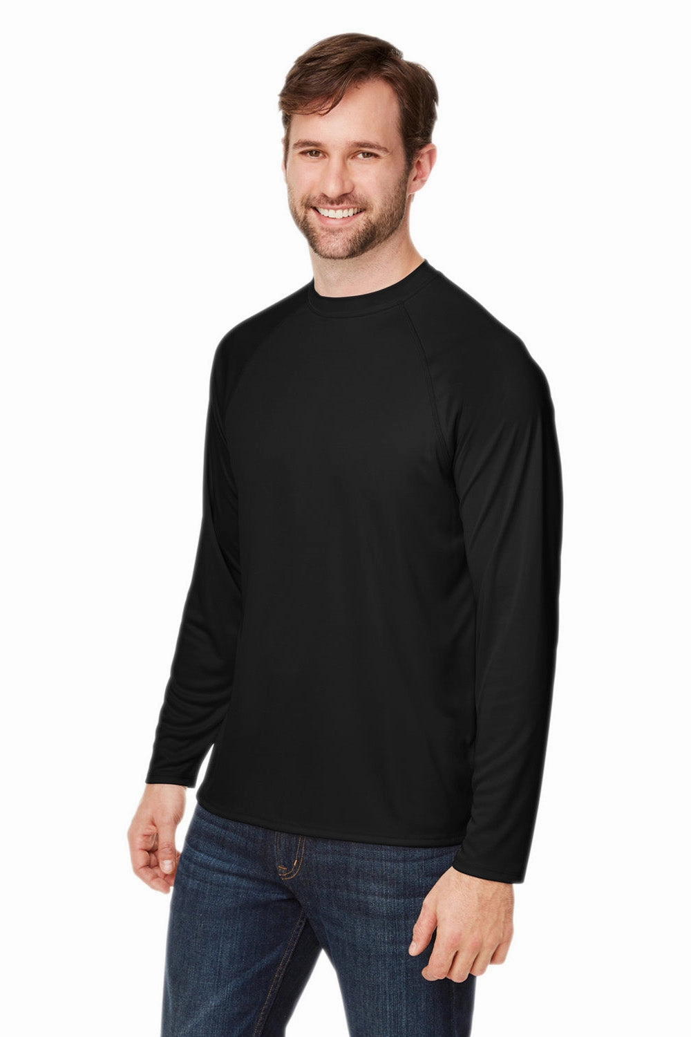 Core 365 Mens Ultra MVP Raglan Moisture Wicking Long Sleeve Crewneck T-Shirt - Black