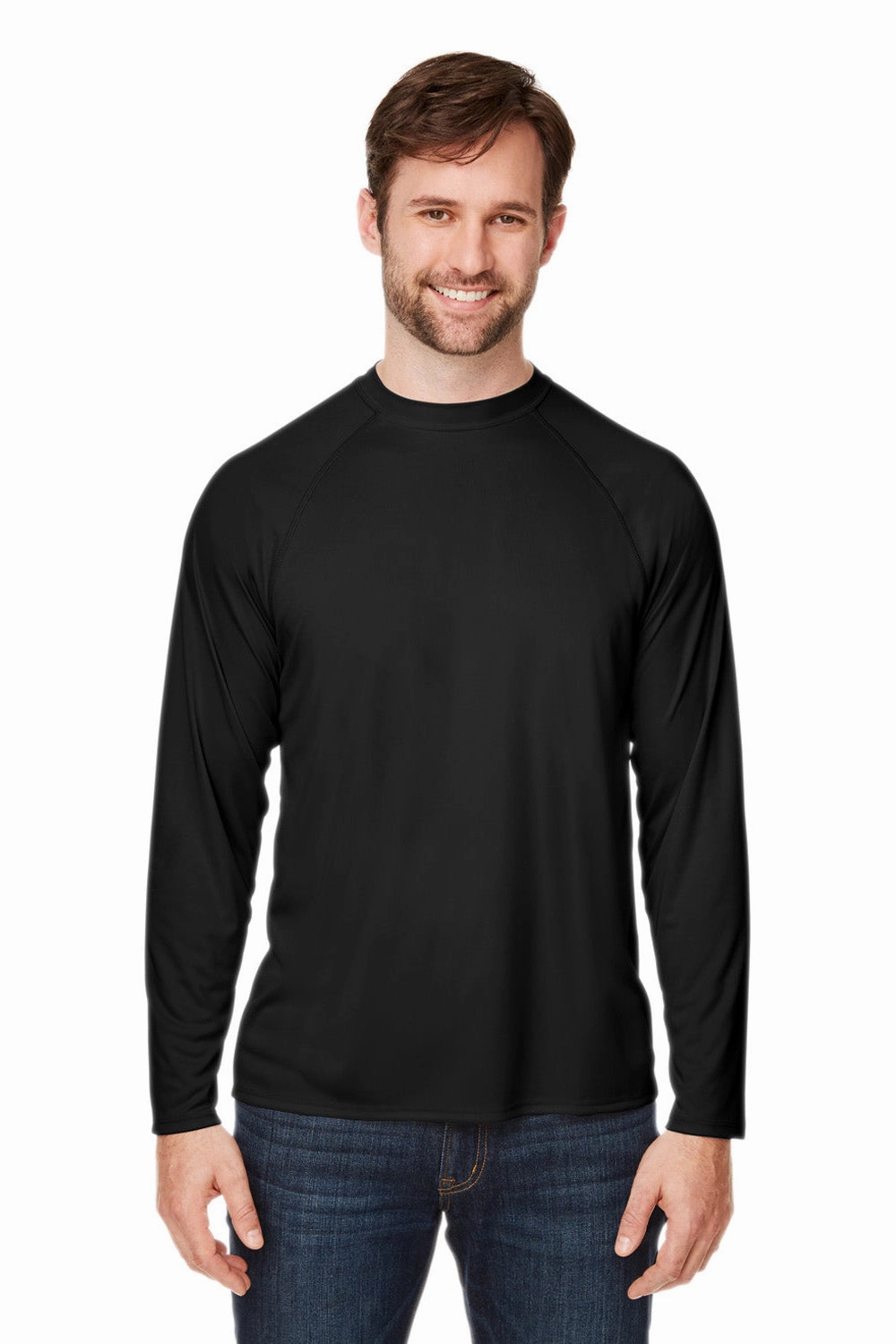 Core 365 Mens Ultra MVP Raglan Moisture Wicking Long Sleeve Crewneck T-Shirt - Black