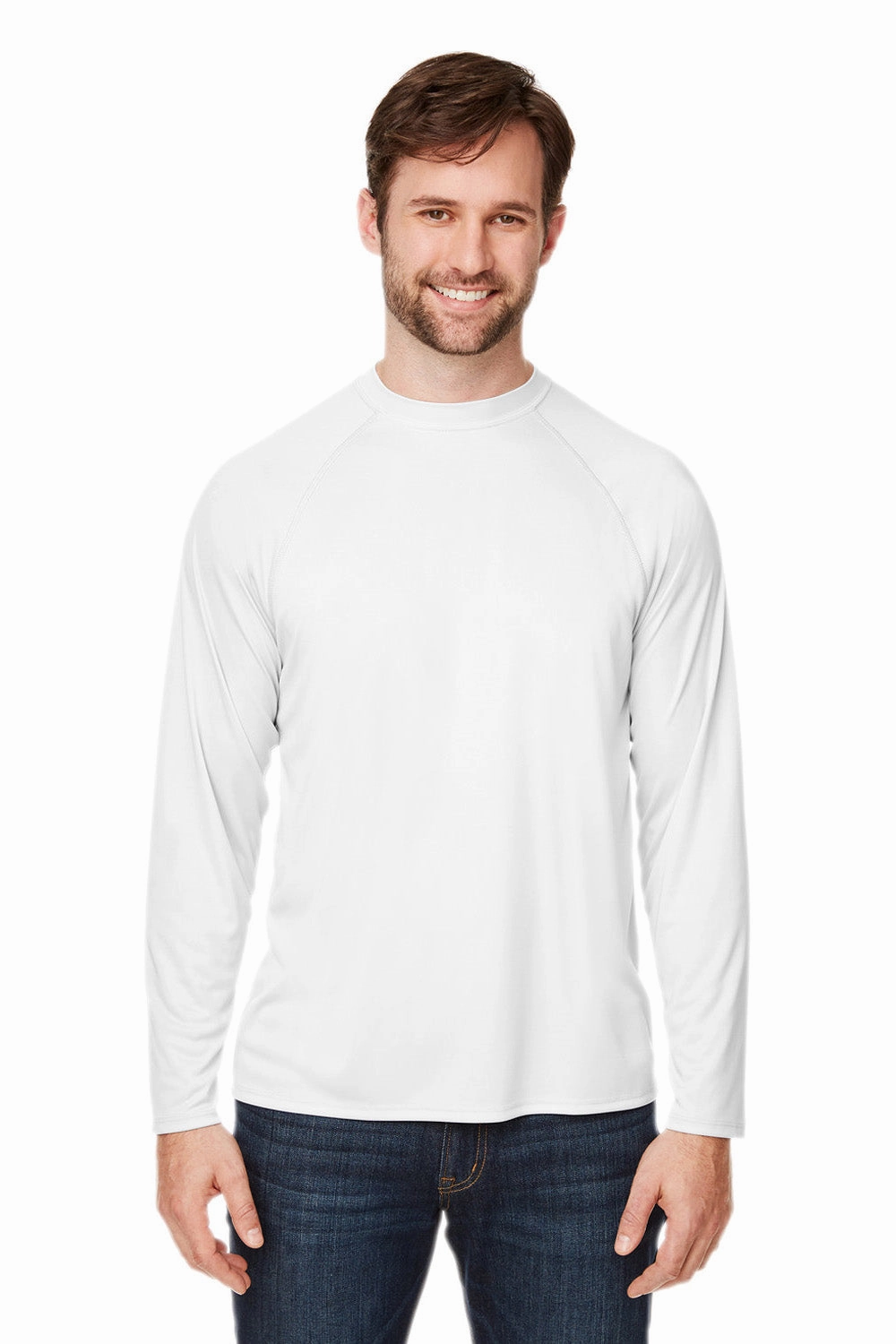 Core 365 Mens Ultra MVP Raglan Moisture Wicking Long Sleeve Crewneck T-Shirt - White
