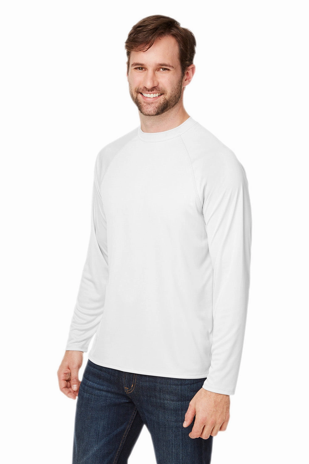 Core 365 Mens Ultra MVP Raglan Moisture Wicking Long Sleeve Crewneck T-Shirt - White