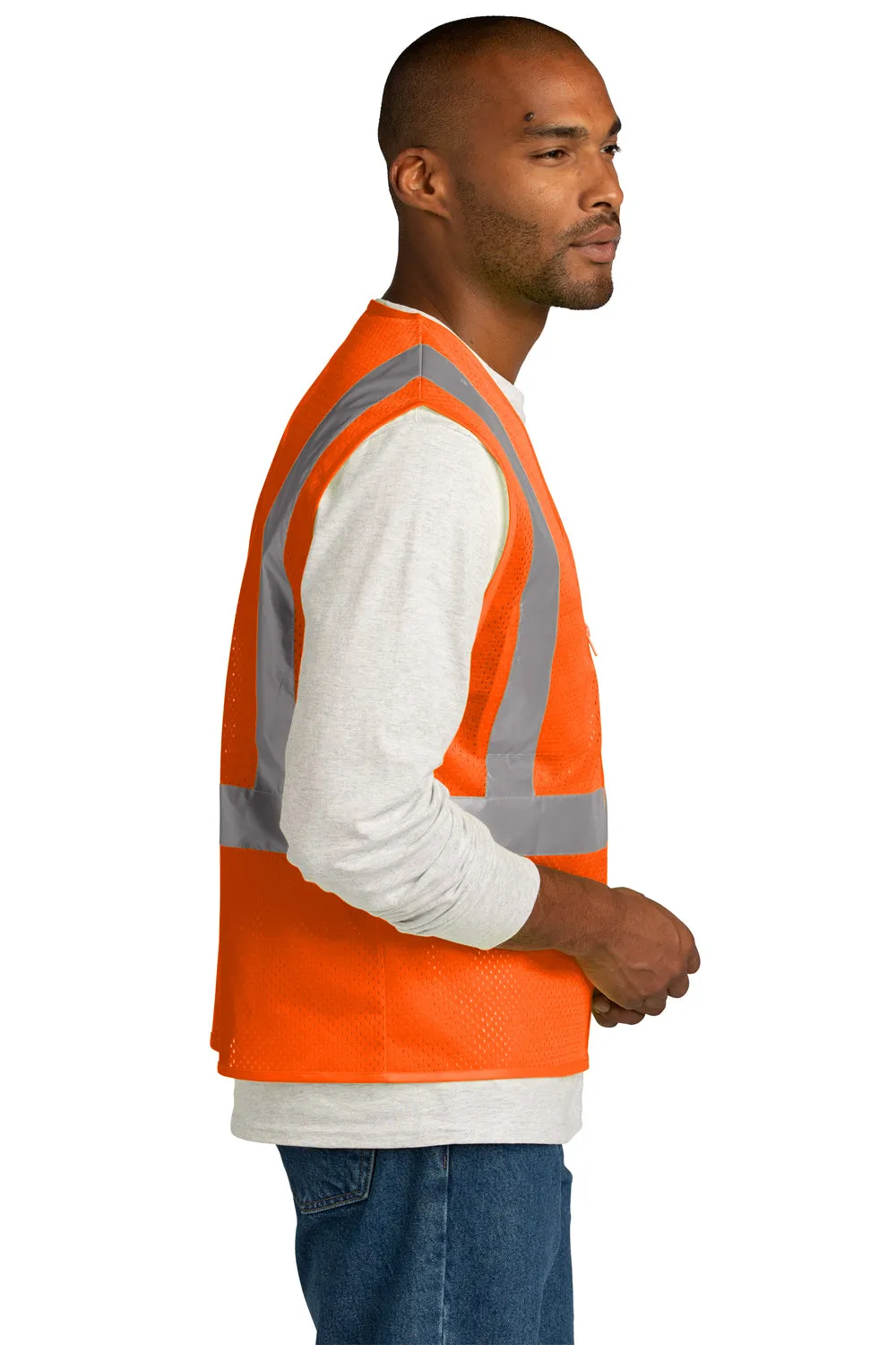 CornerStone Mens ANSI 107 Class 2 Mesh Zipper Vest - Safety Orange