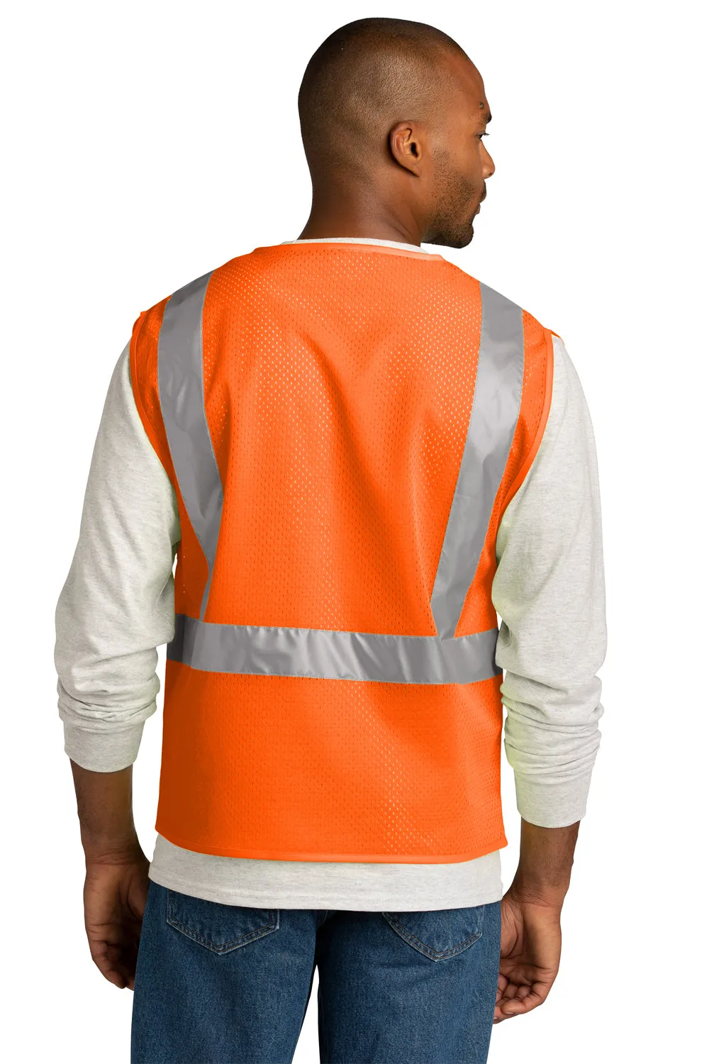 CornerStone Mens ANSI 107 Class 2 Mesh Zipper Vest - Safety Orange
