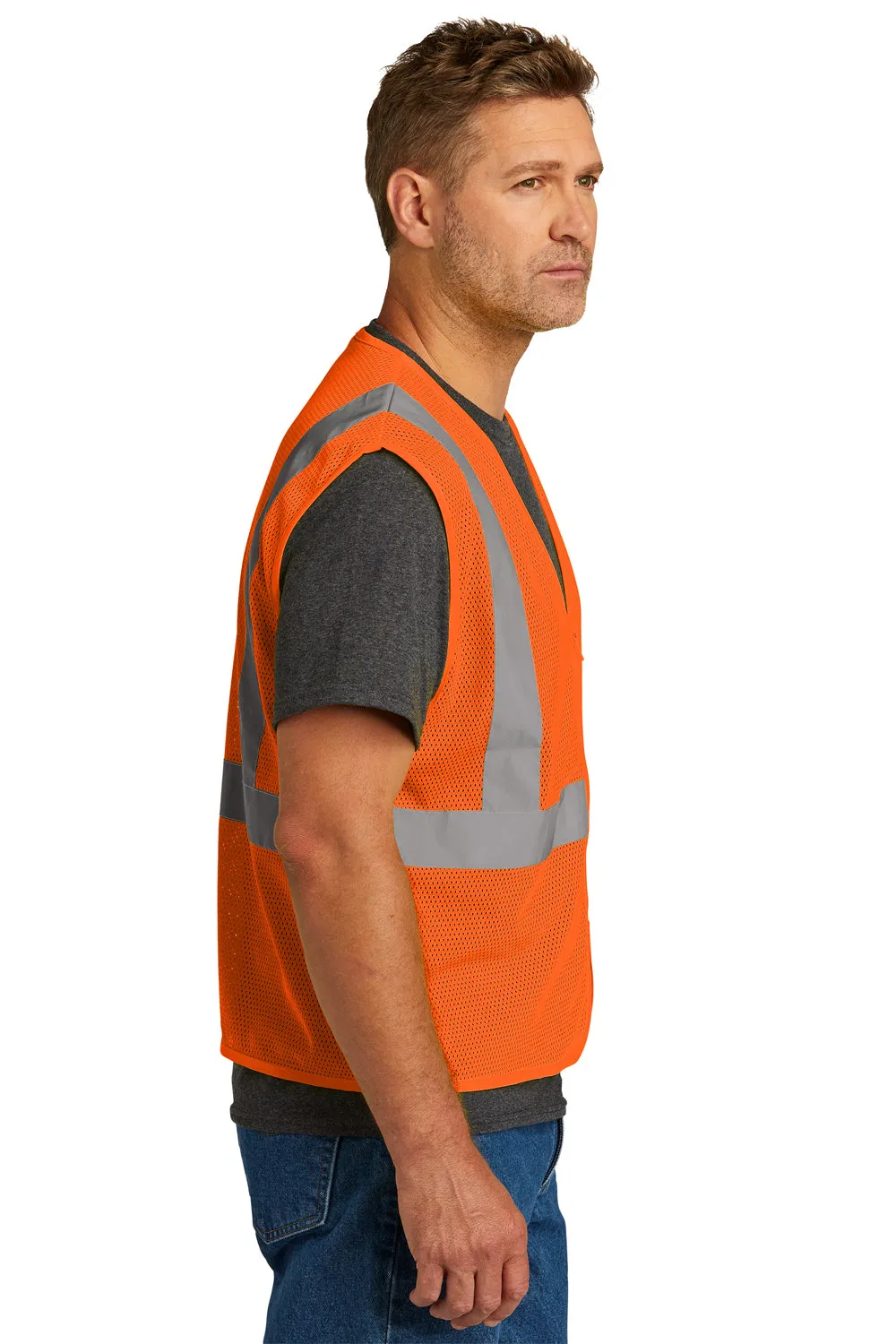 CornerStone Mens ANSI 107 Class 2 Mesh Zipper Vest - Safety Orange