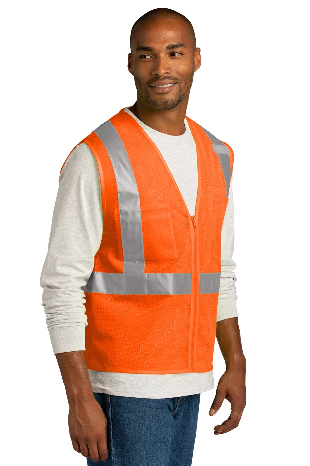 CornerStone Mens ANSI 107 Class 2 Mesh Zipper Vest - Safety Orange