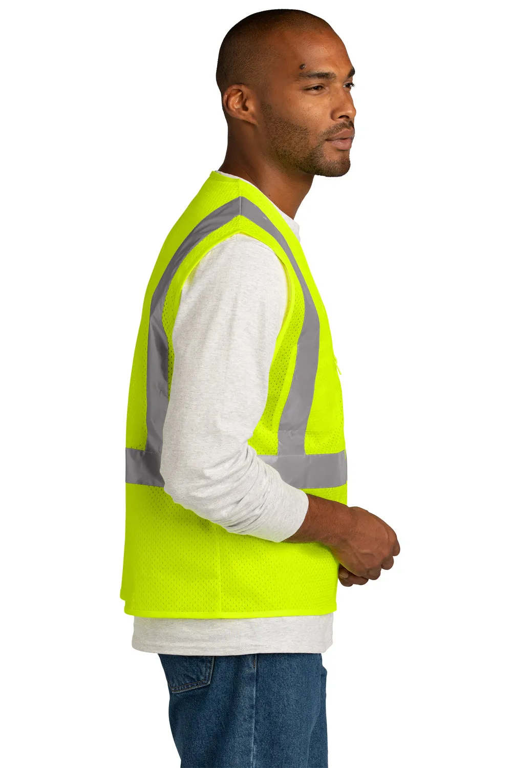 CornerStone Mens ANSI 107 Class 2 Mesh Zipper Vest - Safety Yellow