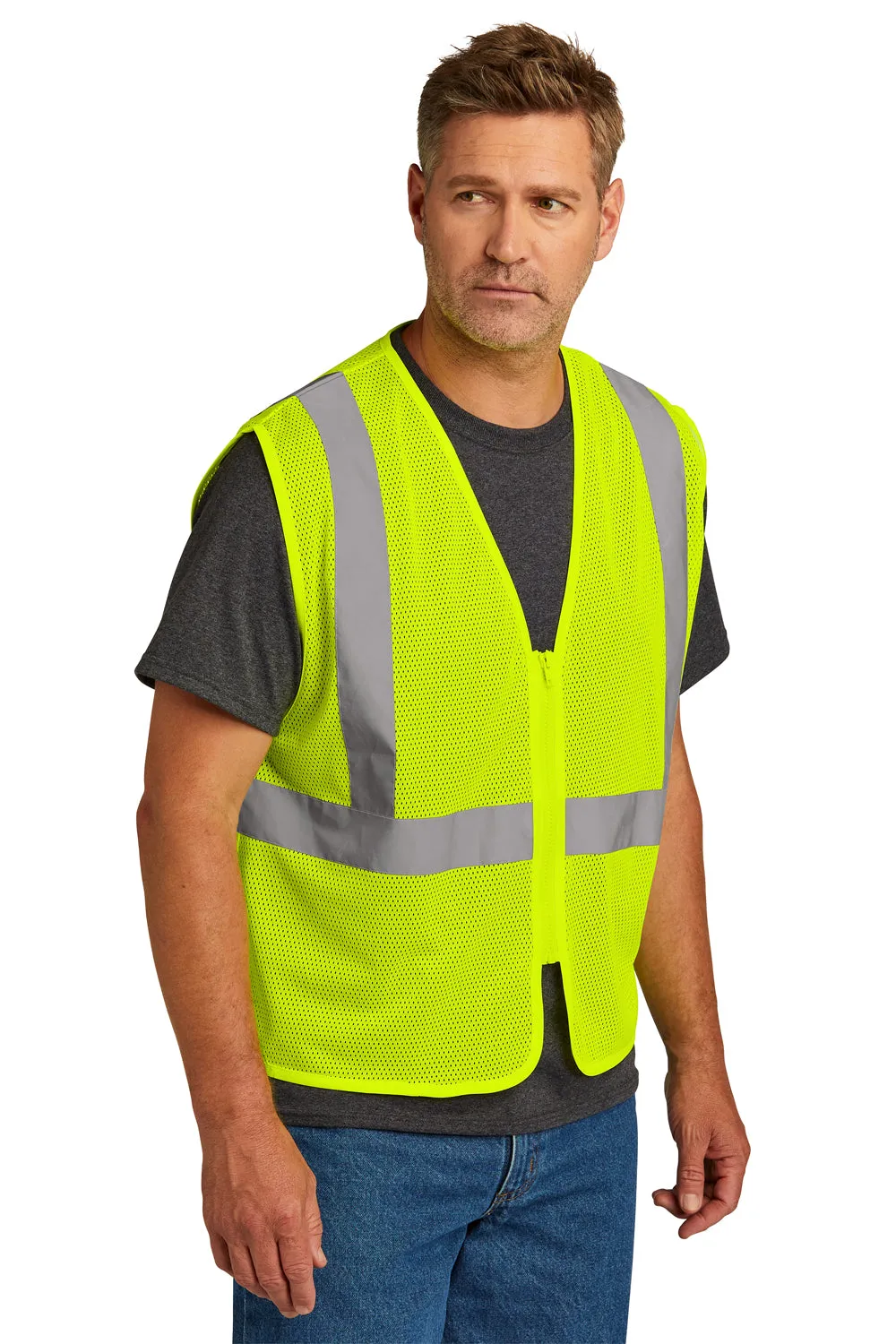 CornerStone Mens ANSI 107 Class 2 Mesh Zipper Vest - Safety Yellow