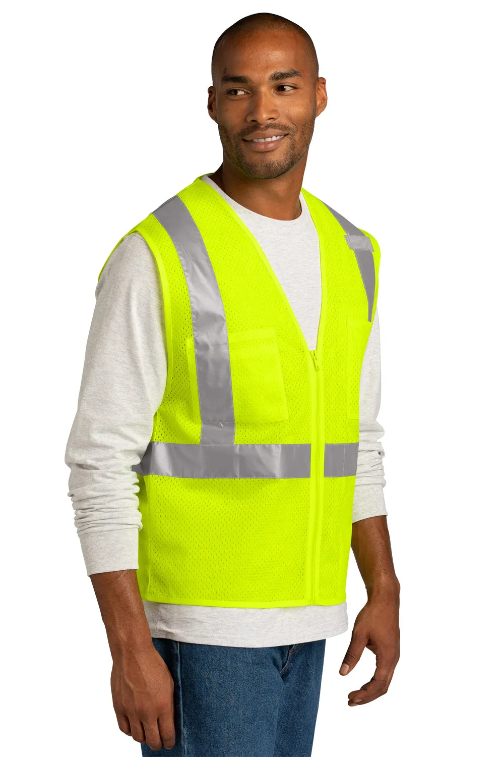 CornerStone Mens ANSI 107 Class 2 Mesh Zipper Vest - Safety Yellow