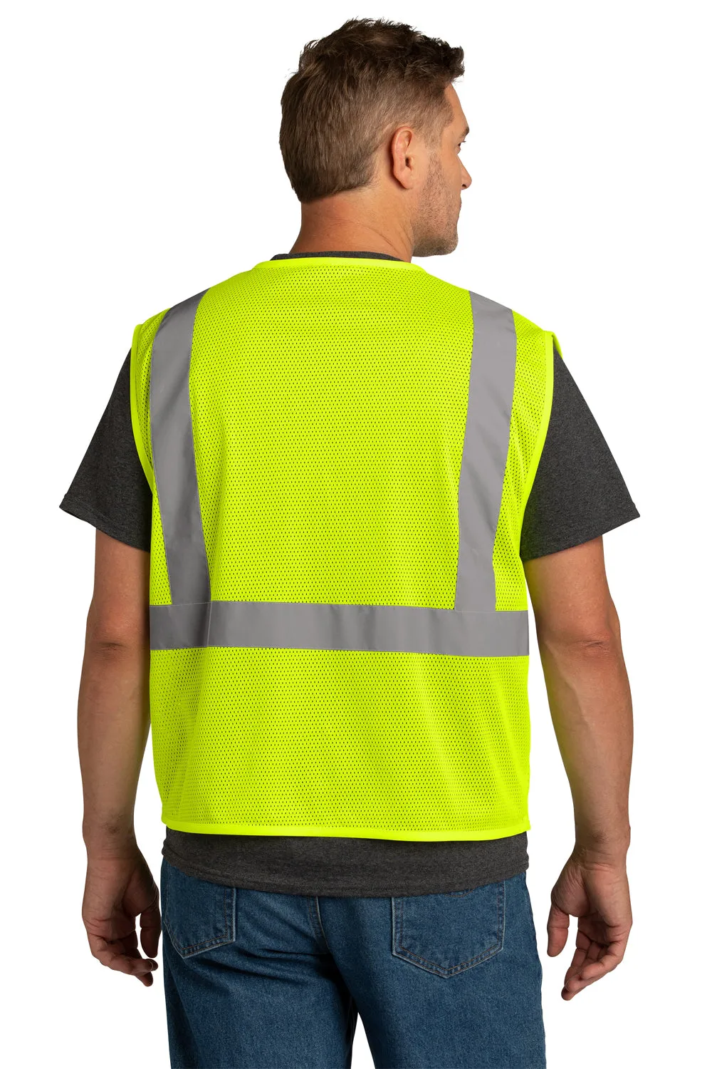 CornerStone Mens ANSI 107 Class 2 Mesh Zipper Vest - Safety Yellow