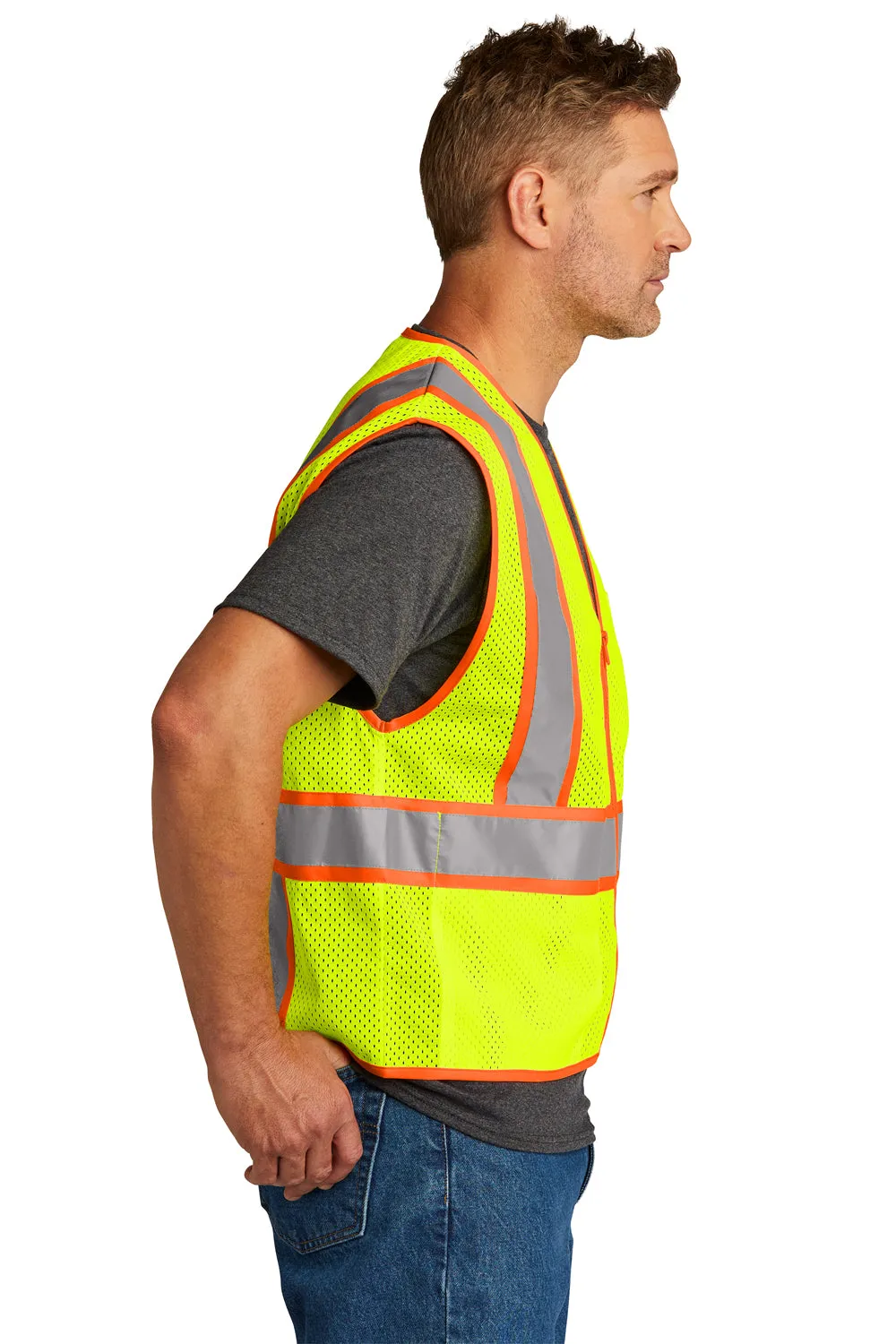 CornerStone Mens ANSI 107 Class 2 Mesh Zipper Vest - Safety Yellow