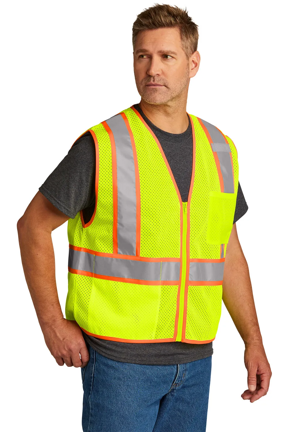 CornerStone Mens ANSI 107 Class 2 Mesh Zipper Vest - Safety Yellow