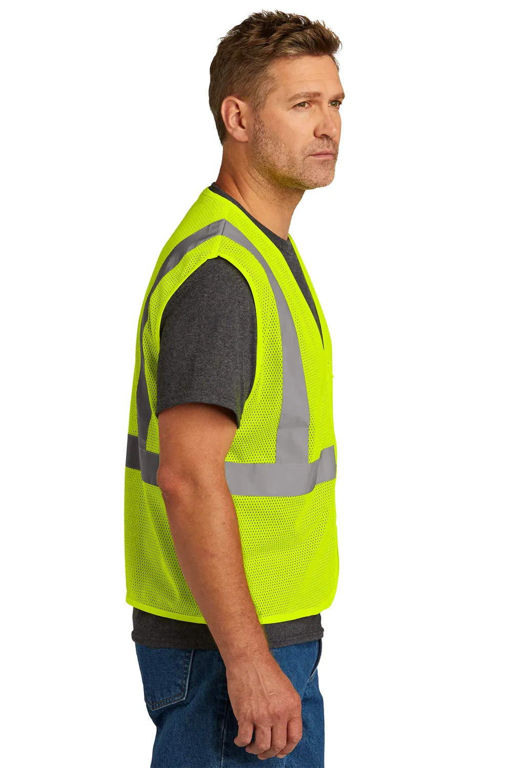 CornerStone Mens ANSI 107 Class 2 Mesh Zipper Vest - Safety Yellow