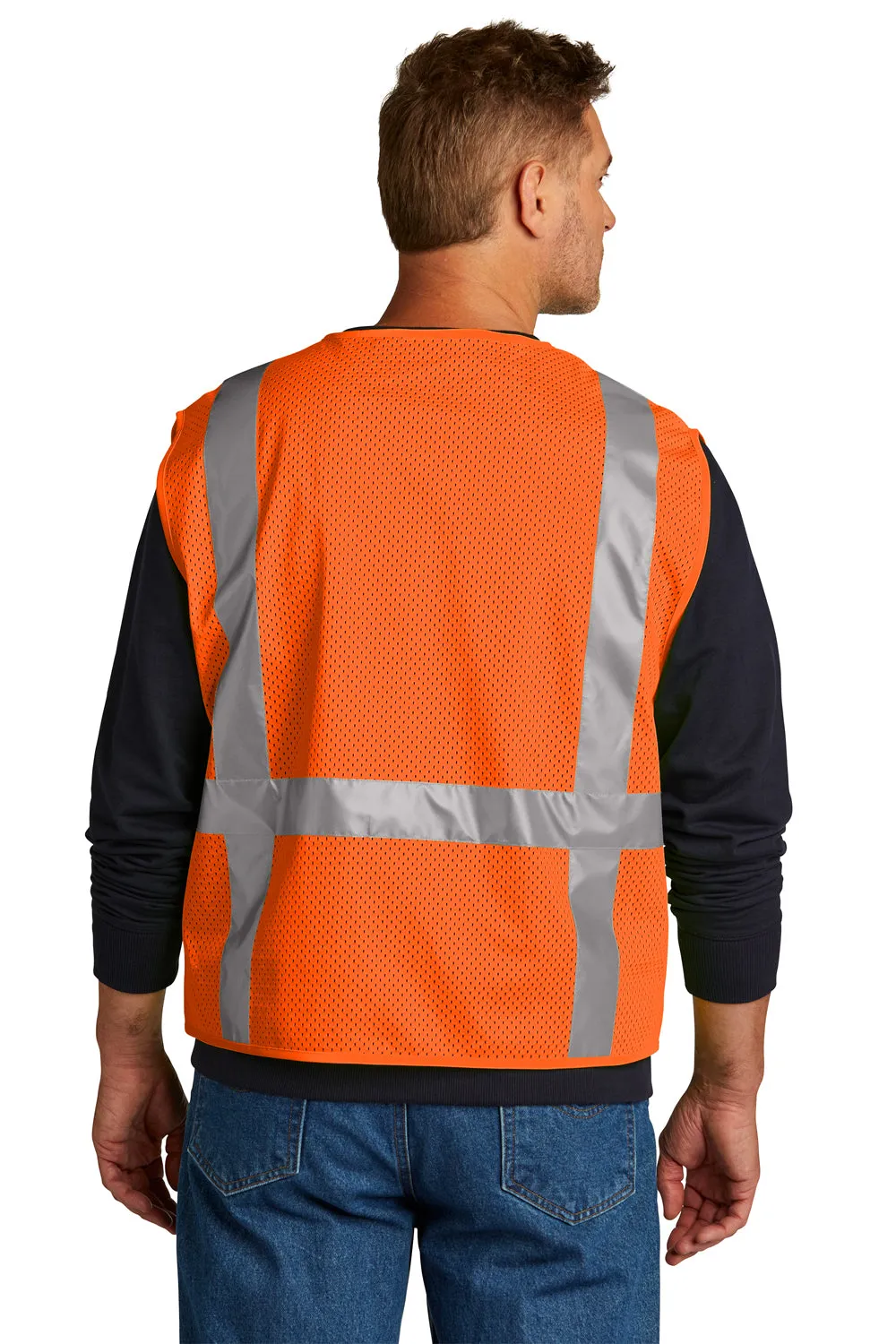 CornerStone Mens ANSI 107 Class 2 Mesh Zipper Vest w/ Pocket - Safety Orange