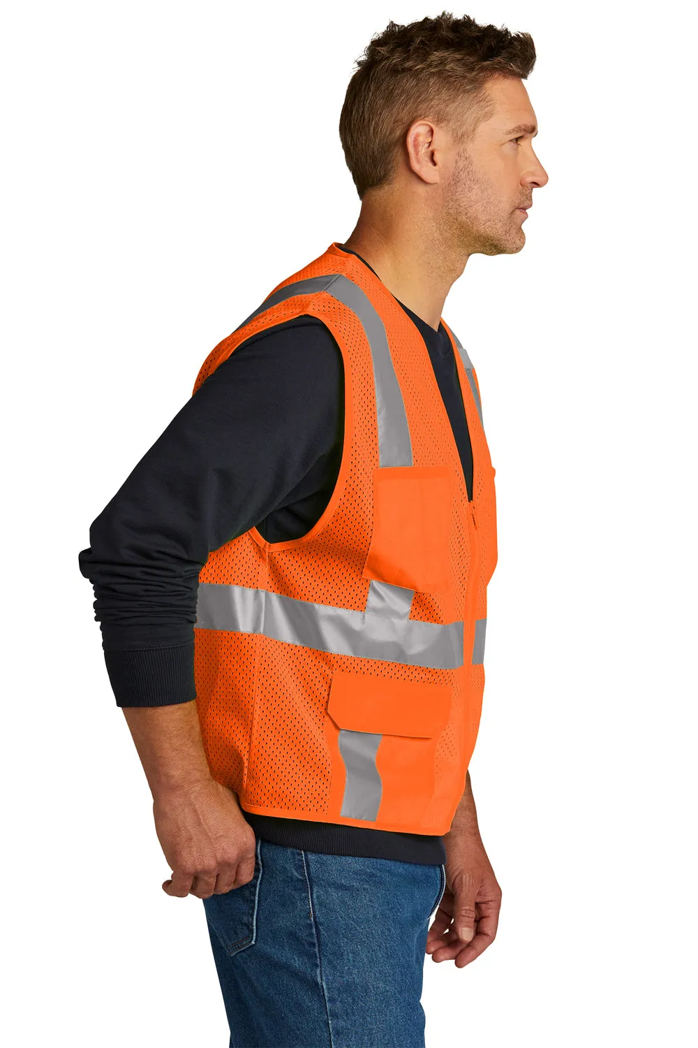 CornerStone Mens ANSI 107 Class 2 Mesh Zipper Vest w/ Pocket - Safety Orange