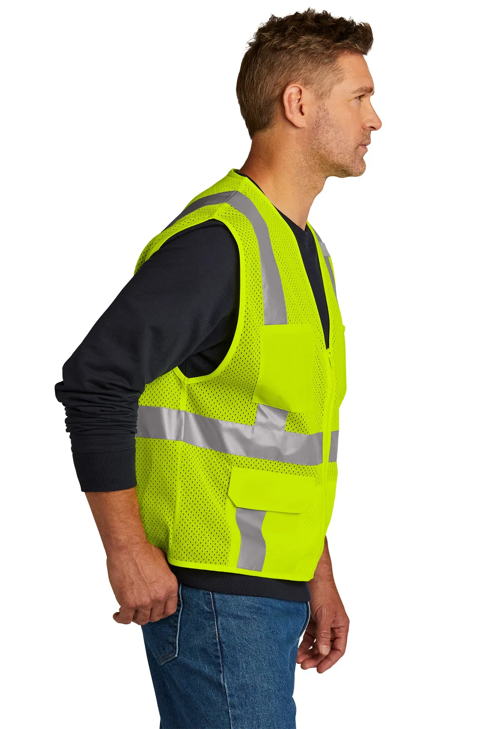 CornerStone Mens ANSI 107 Class 2 Mesh Zipper Vest w/ Pocket - Safety Yellow