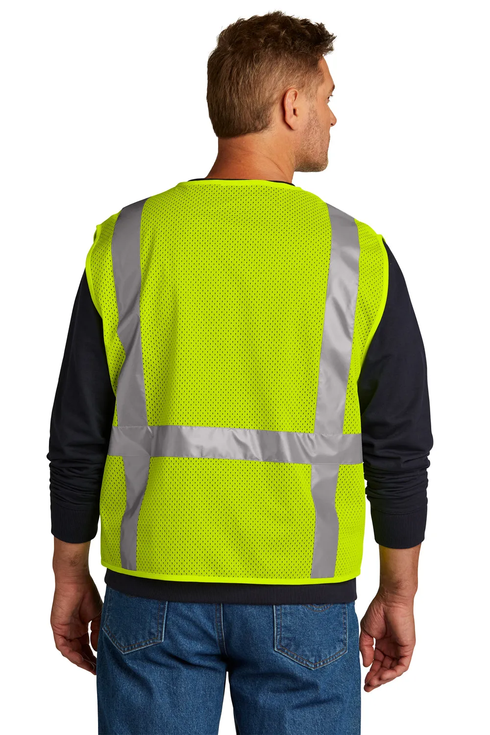 CornerStone Mens ANSI 107 Class 2 Mesh Zipper Vest w/ Pocket - Safety Yellow