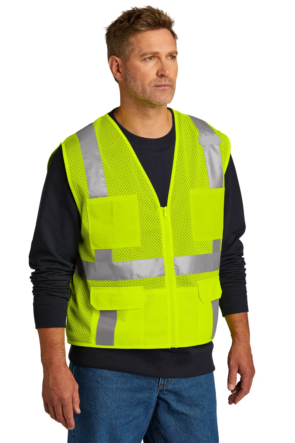 CornerStone Mens ANSI 107 Class 2 Mesh Zipper Vest w/ Pocket - Safety Yellow