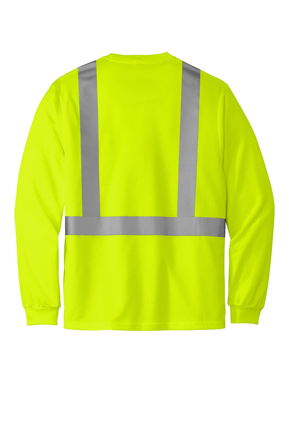 CornerStone Mens ANSI 107 Class 2 Moisture Wicking Long Sleeve Crewneck T-Shirt w/ Pocket - Safety Yellow