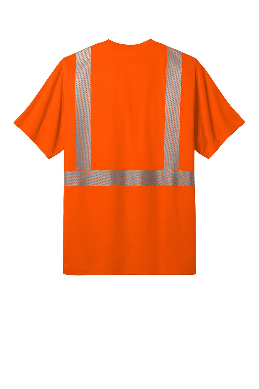 CornerStone Mens ANSI 107 Class 2 Moisture Wicking Short Sleeve Crewneck T-Shirt w/ Pocket - Safety Orange