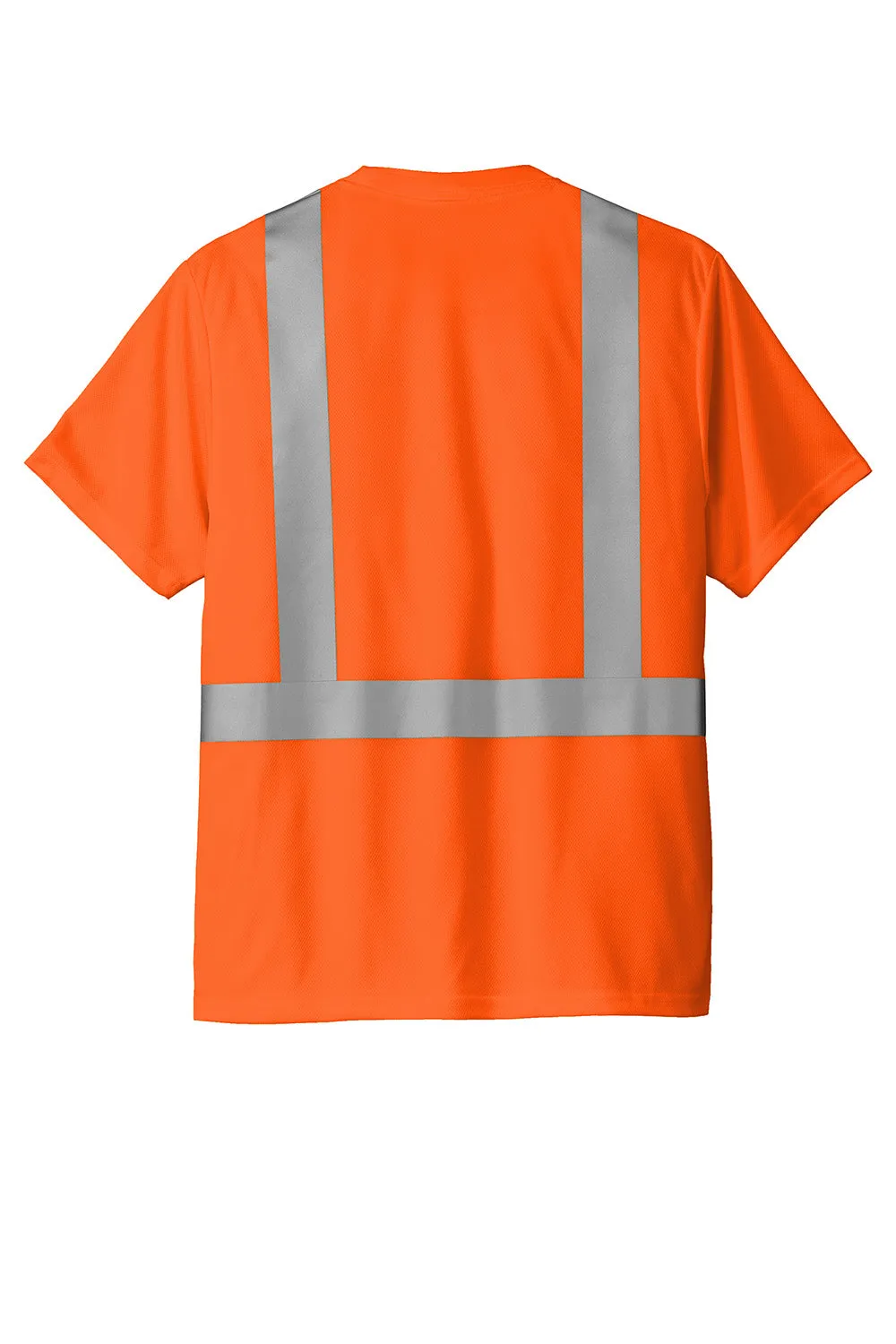 CornerStone Mens ANSI 107 Class 2 Moisture Wicking Short Sleeve Crewneck T-Shirt w/ Pocket - Safety Orange