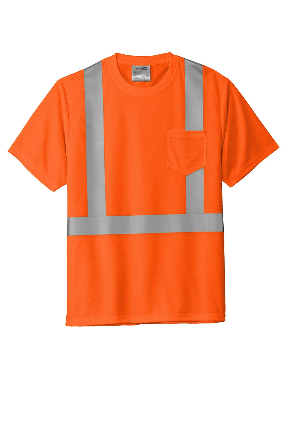 CornerStone Mens ANSI 107 Class 2 Moisture Wicking Short Sleeve Crewneck T-Shirt w/ Pocket - Safety Orange