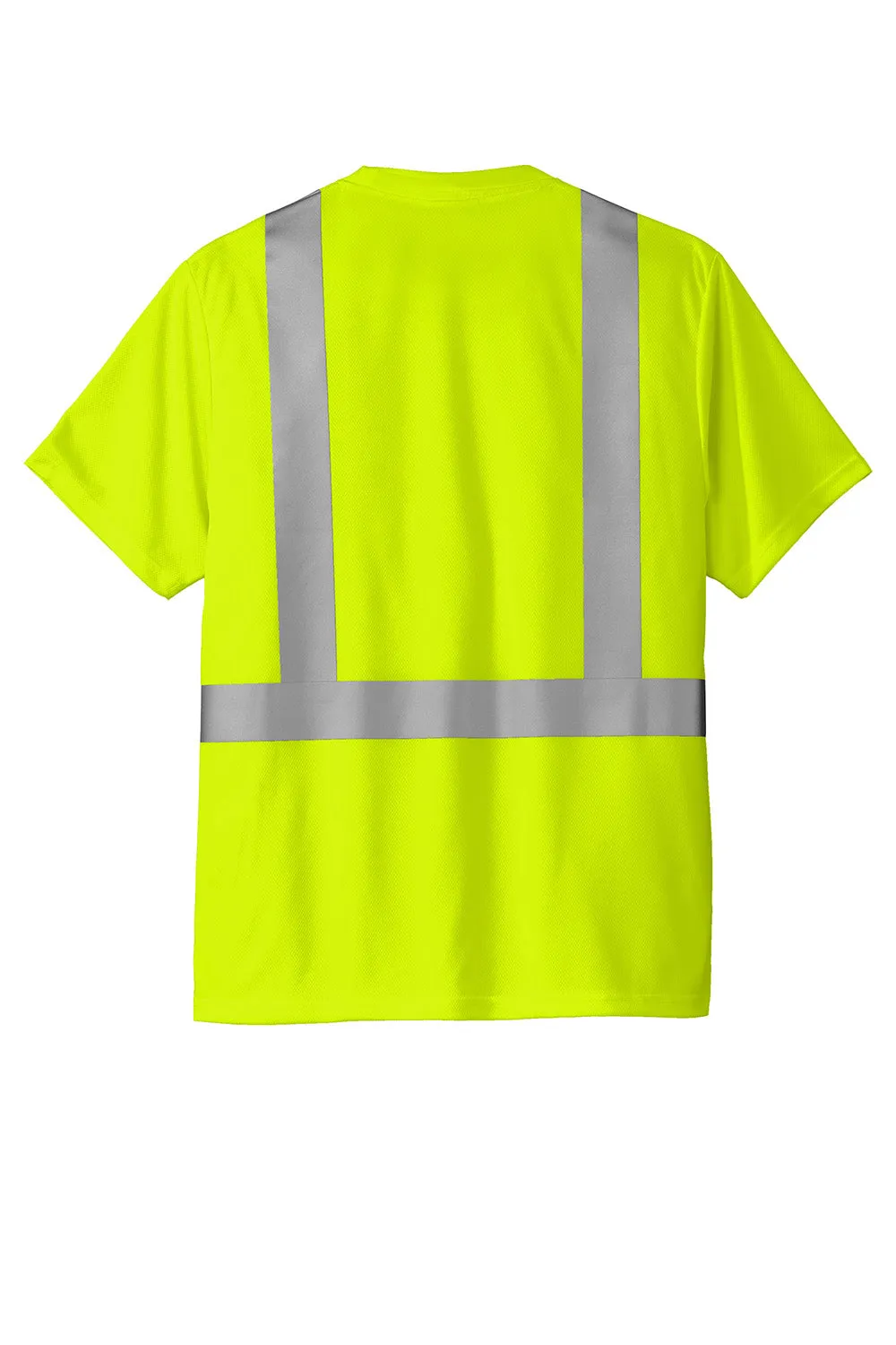 CornerStone Mens ANSI 107 Class 2 Moisture Wicking Short Sleeve Crewneck T-Shirt w/ Pocket - Safety Yellow