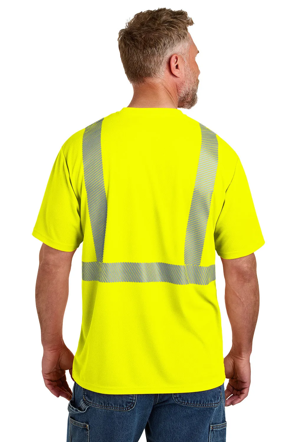CornerStone Mens ANSI 107 Class 2 Moisture Wicking Short Sleeve Crewneck T-Shirt w/ Pocket - Safety Yellow