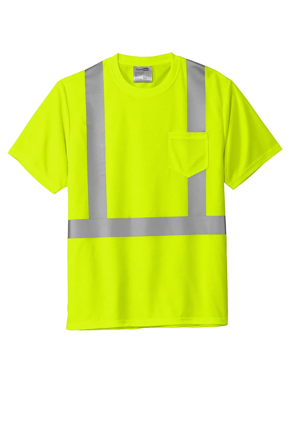 CornerStone Mens ANSI 107 Class 2 Moisture Wicking Short Sleeve Crewneck T-Shirt w/ Pocket - Safety Yellow