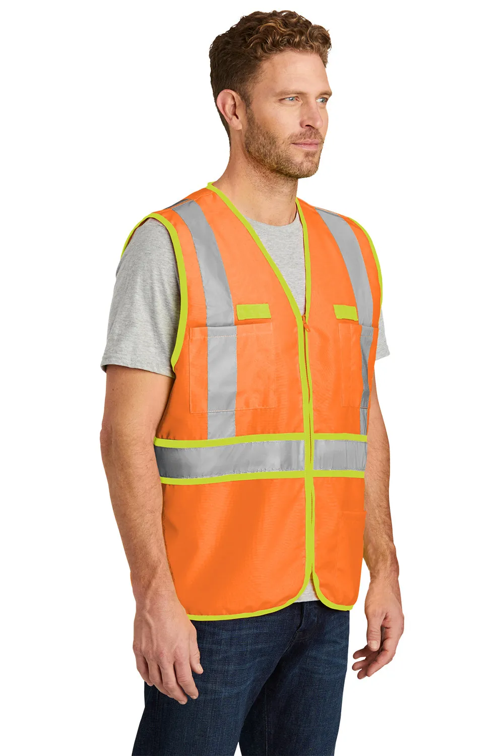 CornerStone Mens ANSI 107 Class 2 Safety Full Zip Vest - Safety Orange