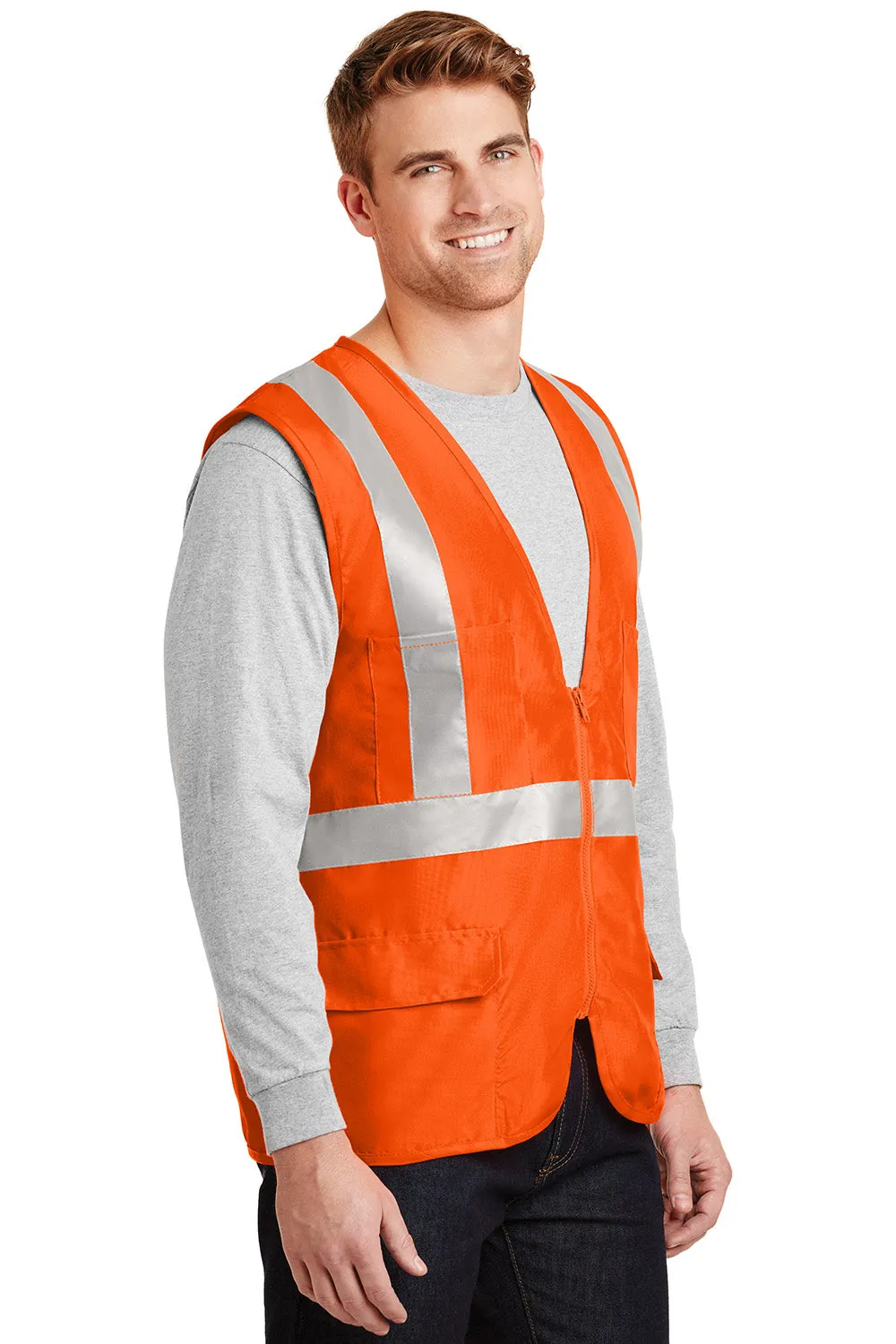 CornerStone Mens ANSI 107 Class 2 Safety Full Zip Vest - Safety Orange