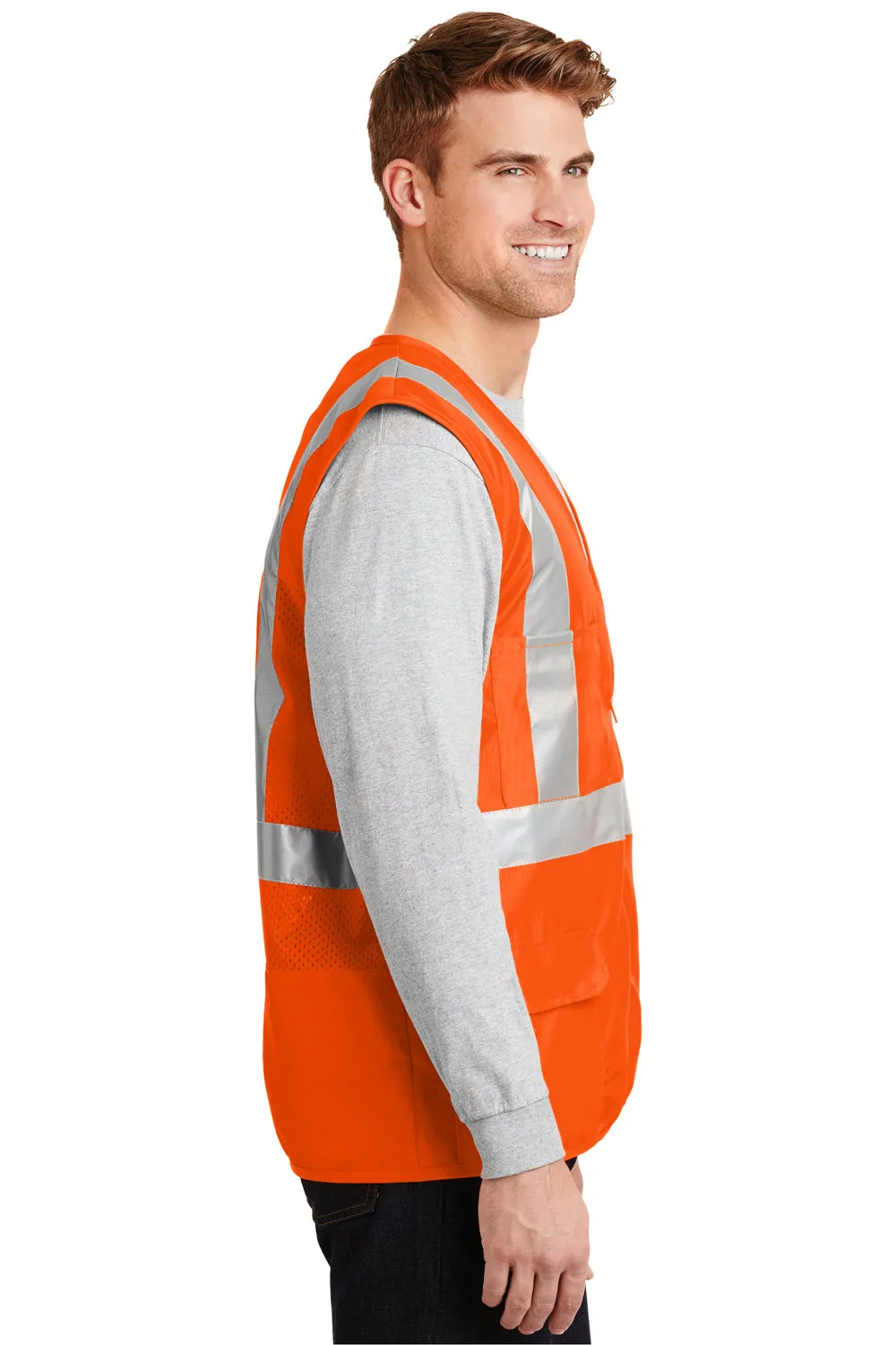 CornerStone Mens ANSI 107 Class 2 Safety Full Zip Vest - Safety Orange